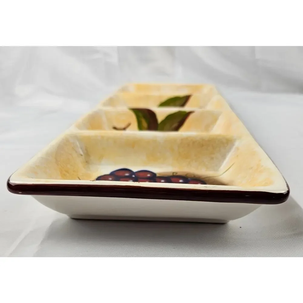 Hand‎ Painted Ceramic 4-Compartment Fruit Serving Tray Relish Dish Tuscan Style